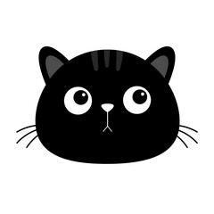 Black cat face head silhouette icon. Funny kawaii doodle animal. Cute cartoon funny baby pet character. Sticker print. Flat design. White background. Isolated.