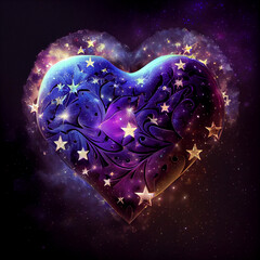 Star-studded heart in space symbolizing love and infinity. Heart shape made of glittering stars, shining brightly in depths of space. Symbol of love and infinite possibilities, zodiac and romance