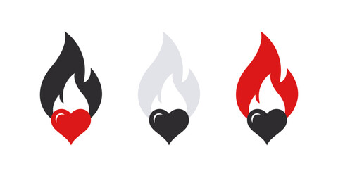 Obraz premium Icons of hearts with fire. Symbols of love. Emoticons hearts. Vector images