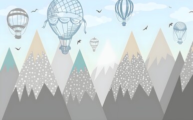 wallpapers for children, mountains with balloons