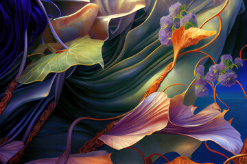 Obraz premium Abstract fantasy flowers as wallpaper background illustration (Generative AI)