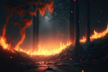 3d illustration of a burning forest