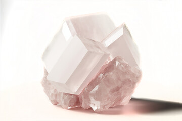 Rose quartz mineral. Isolate white background. Generative AI