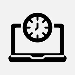 Time laptop icon in solid style, use for website mobile app presentation