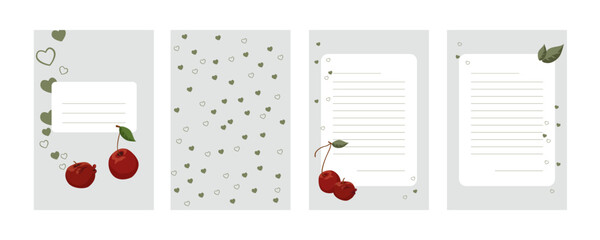 Template Note books or Diary two cover, three pages, Organizer with space for notes, Vector illustration Multicolored with cherry and heart