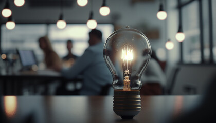 Concept de l'idée représenté par une ampoule allumée, innovation, créativité, solution business (AI) - obrazy, fototapety, plakaty