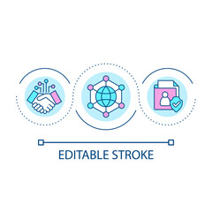 Global network for business loop concept icon. International partnership. Communication technology abstract idea thin line illustration. Isolated outline drawing. Editable stroke. Arial font used