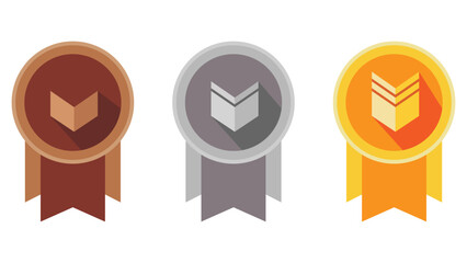 Award badge for game resources. Set of rank badge icons. Badges for achievement, Ranking, development reward, isolated cartoon trophy labels