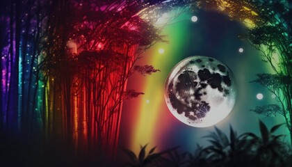 Fototapeta na wymiar Beautiful illustrations, moon and tree, ai art