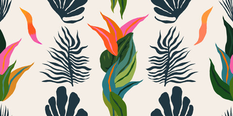 Abstract modern botanical ethnic style pattern. Collage contemporary print. Fashionable template for design. 