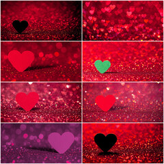 Collection of red heart bokeh background. Valentines day texture.