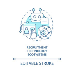 Recruitment technology ecosystems turquoise concept icon. Automated system. Hiring abstract idea thin line illustration. Isolated outline drawing. Editable stroke. Arial, Myriad Pro-Bold fonts used