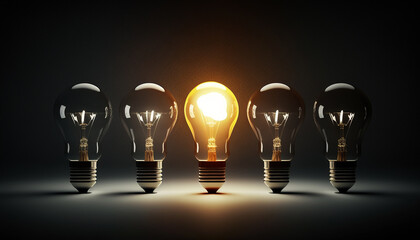 Concept de l'idée disruptive représenté par une ampoule allumée, innovation, créativité, solution business, fond studio (AI) - obrazy, fototapety, plakaty