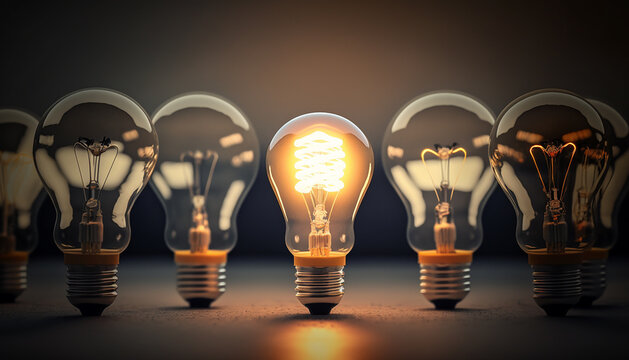 Concept de l'id&eacute;e disruptive repr&eacute;sent&eacute; par une ampoule allum&eacute;e, innovation, cr&eacute;ativit&eacute;, solution business, fond studio (AI)