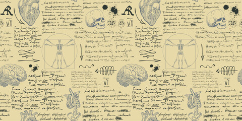  notes from the diary of a scientist anatomist with sketches - obrazy, fototapety, plakaty
