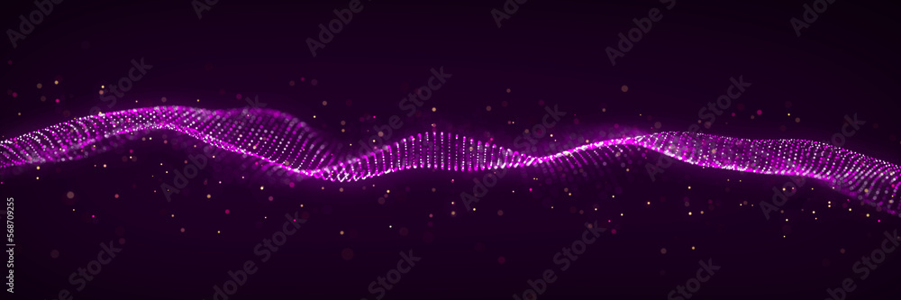 Poster dynamic sound wave. musical particle pulsing. purple energy flow concept. 3d rendering.