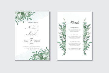 Fototapeta na wymiar elegant wedding card with beautiful watercolor floral and leaves template, eps
