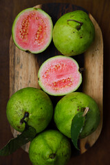 Flat lay of some fresh guava on the table