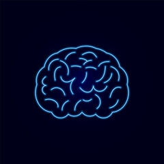 Human brain neon light icon. Nervous system organ. Brain glowing sign in blue color. vector