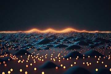 3d illustration of an ocean of tiny glowing neon lights