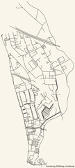 Detailed navigation black lines urban street roads map of the GOSEBURG-ZELTBERG DISTRICT of the German town of LÜNEBURG, Germany on vintage beige background