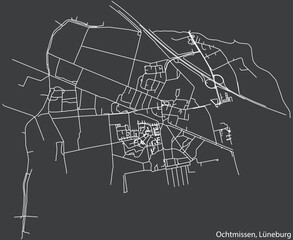 Detailed negative navigation white lines urban street roads map of the OCHTMISSEN DISTRICT of the German town of LÜNEBURG, Germany on dark gray background