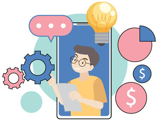 Working characters flat design for web banner