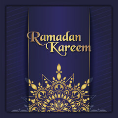 Elegant Ramadan Kareem Golden Blue Background Mandala Banner Design