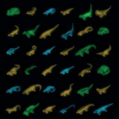 Lizard icons set. Isometric set of lizard vector icons neon on black isolated