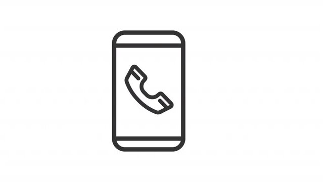 Animated calling phone linear icon. Answer incoming call. Vibrating smartphone. Dialing contact. Seamless loop HD video with alpha channel on transparent background. Outline motion graphic animation