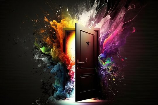 opening the door to succes abstract Futuristic science fiction concept of doorway illustration generative ai