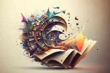 Foto op Plexiglas World Book and copyright Day abstract. Open book Concept. illustration generative ai © Andrea Izzotti