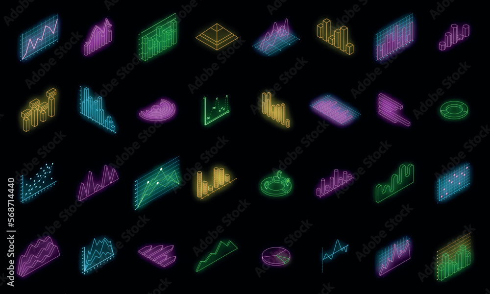 Poster regression icons set. isometric set of regression vector icons neon on black isolated