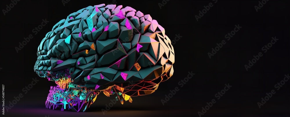 Poster artificial intelligence or low-poly brain idea. wisdom symbol point. generative ai.