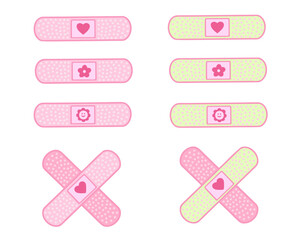 Funny adhesive plaster set. Vector Illustration for backgrounds, covers and packaging. Image can be used for greeting cards, posters, stickers and textile. Isolated on white background.