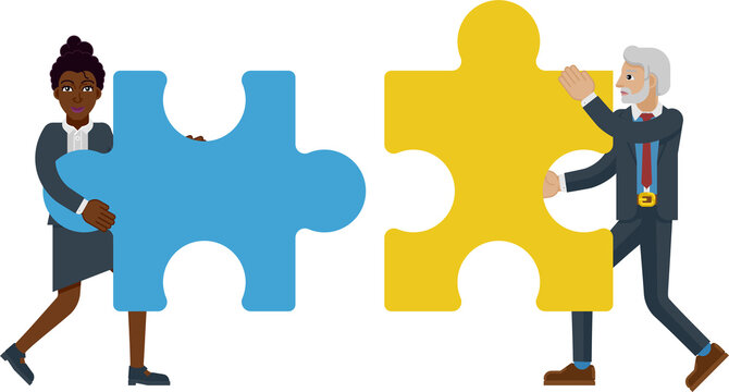 Fitting Jigsaw Puzzle Pieces Together Concept