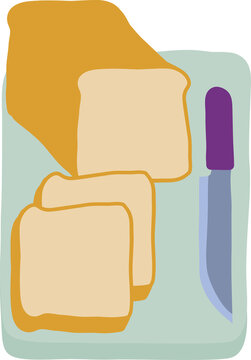 recommend clip art: Sliced Bread and Knife On Chopping Cutting Board