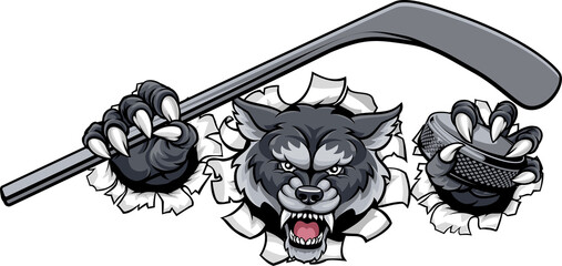 Wolf Ice Hockey Player Animal Sports Mascot