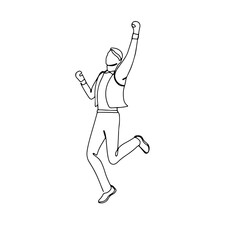Single line drawing of jumping man. Linear hand drawn doodle on white background