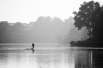 Fishing in the river in the morning