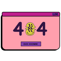 Retrowave pc desktop with 404 error message boxes. Vaporwave retro desktop with user interface elements. Modern vintage comics illustrations in style of the 80s and 90s.
