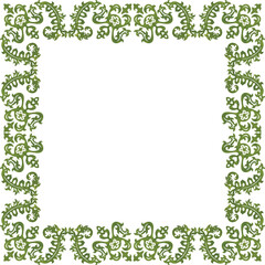 Vintage design square frame, template with green floral ornament in Art Nouveau style. Watercolor hand drawn painting illustration on white background.