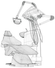 Dentist chair cabinet. Technical illustration wire-frame. Vector rendering of 3d.