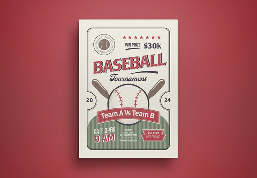 Green Retro Baseball Tournament Flyer Layout