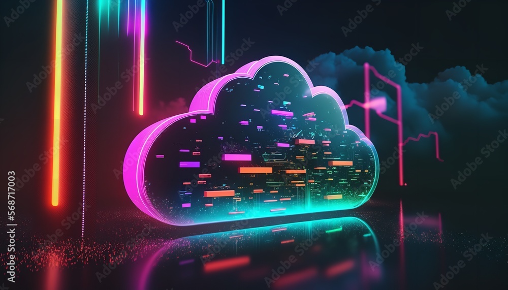 Poster background for the cloud computing technology idea, digital drawing. generative ai.