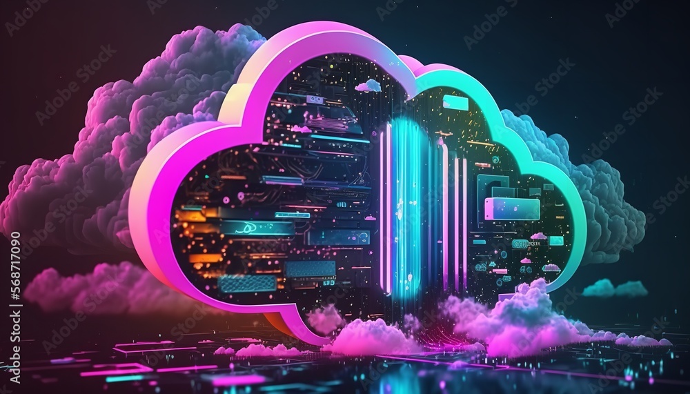 Poster background for the cloud computing technology idea, digital drawing. generative ai.