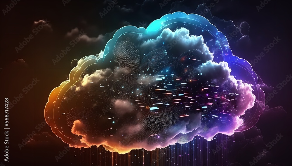 Poster background for the cloud computing technology idea, digital drawing. generative ai.