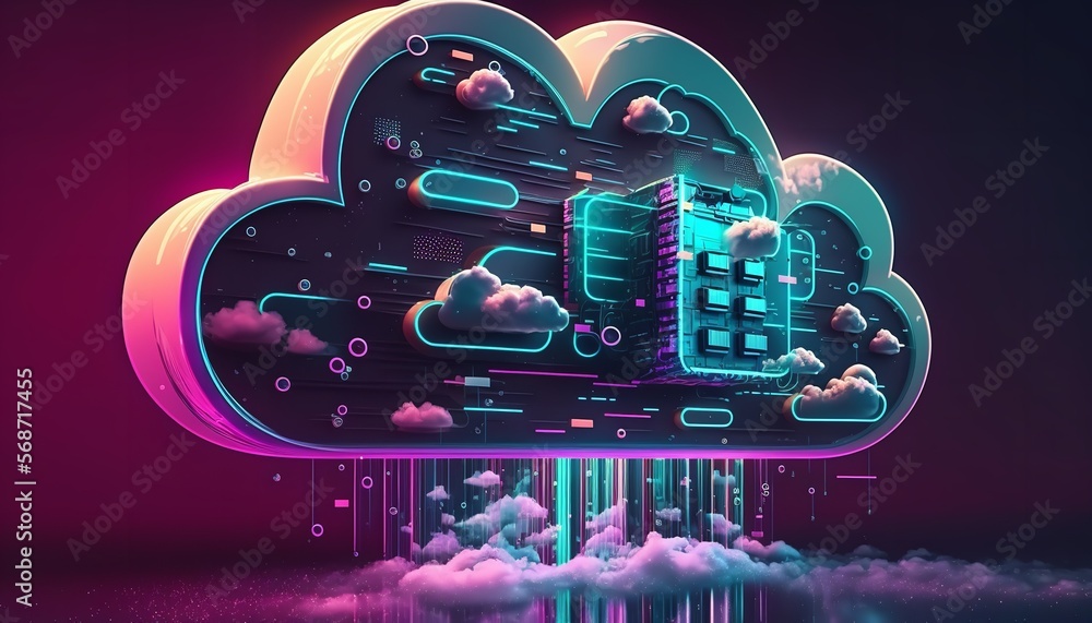 Poster background for the cloud computing technology idea, digital drawing. generative ai.