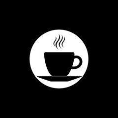 Coffe cup symbol vector icon isolated on black background.