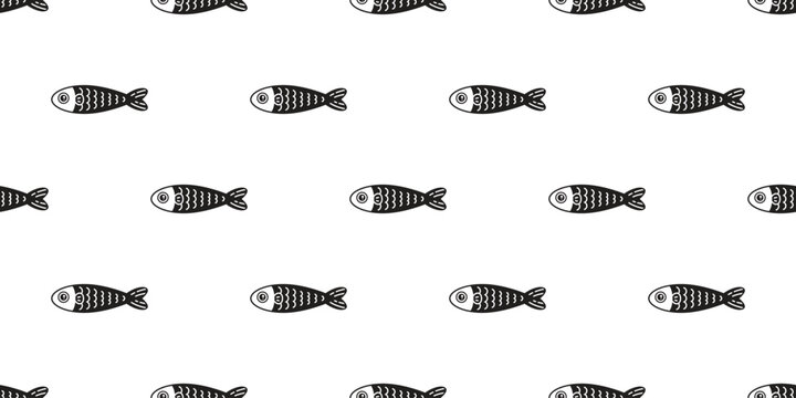 fish Seamless pattern vector tuna swimming salmon cartoon pet shark dolphin whale sea ocean gift wrapping paper scarf isolated repeat wallpaper tile background animal illustration doodle design